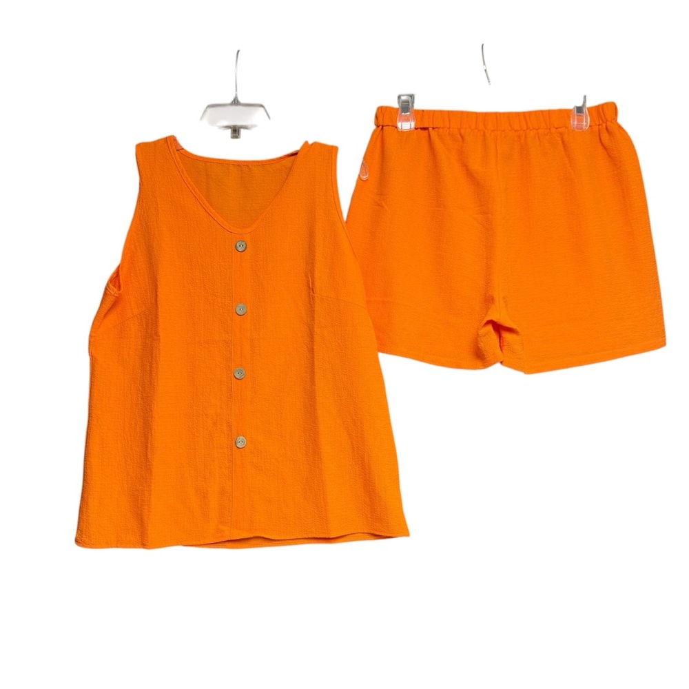 Temu size large Vibrant Orange faux Button-Up Tank and Shorts Set